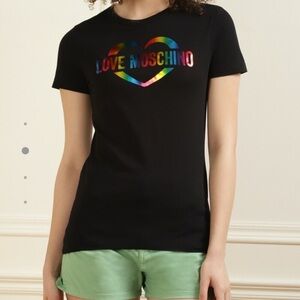 Love Moschino Black Tee with Colorful Heart Logo size S (4)